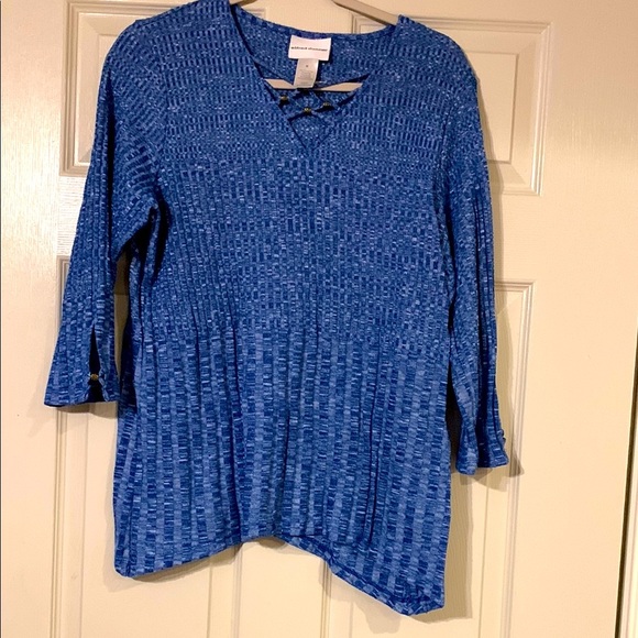 Alfred Dunner Textured Blue Tunic Top Bead Accents M EUC - Picture 1 of 3